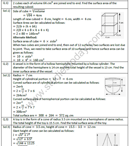 NCERT Solutions Class 10 Mathematics Chapter 13 Surface Area and Volume